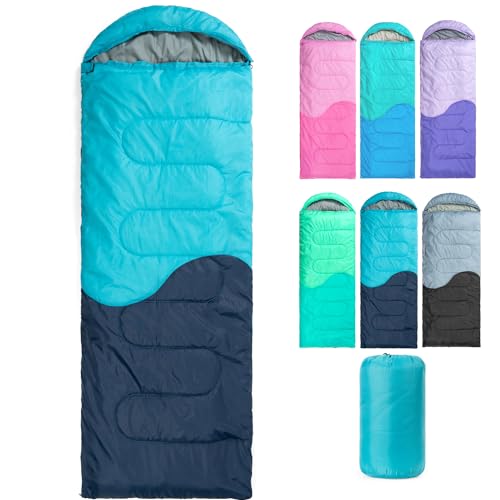 Sleeping Bag - 3 Seasons for Adults Kids Boys Girls Camping Hiking - Warm Cold Weather Lightweight Portable with Compression Bag for Backpacking in Spring, Summer, Fall and Winter