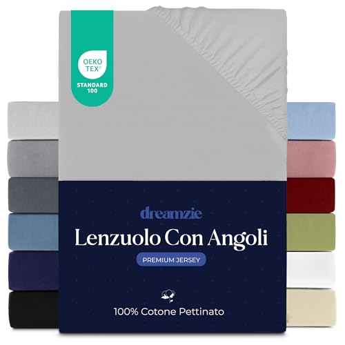 Dreamzie Lenzuola Matrimoniali Cotone 160x200 cm, Altezza Materasso fino a 27 cm - Coprimaterasso Matrimoniale - Grigio - Certificato senza Prodotti Chimici (Oeko TEX)