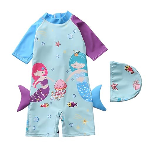 Maillot de bain 2 pièces fille 5 ans imprimé avec haut manches longues zippé pour piscine