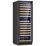 Wine Fridge Dual Zone, Freestanding Wine Cooler Refrigerator 180 Bottles Large Capacity with Sliding Rail Wooden Shelves and Door Lock, Black