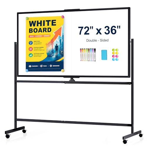 Image of Rolling Whiteboard 72 inch x 36 inch Sturdy Dry Erase White Board on Wheel
