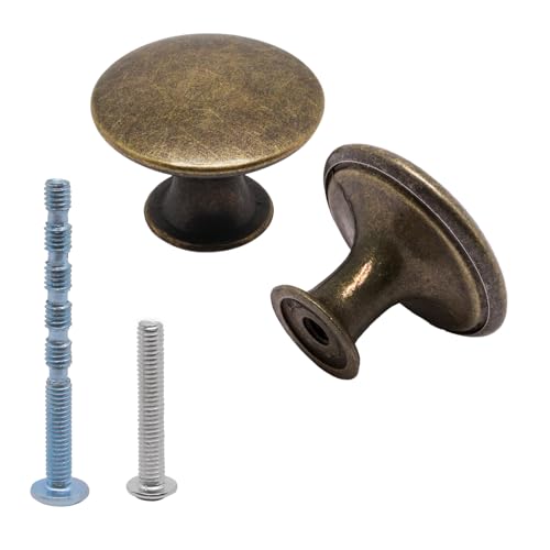 SWZHAI 32 Pack Antique Brass Cabinet Knobs, Round Dresser Knobs Kitchen Drawer Knob, Single Hole Cupboard Door Knob Dresser Drawer Pulls Handles