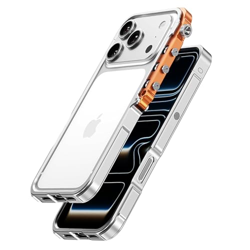 メタルバンパーケース iPhone17 Pro / 17 Pro Max 用 アルミ合金フレーム メカニカルアームデザイン 背面オープン 放熱構造 衝撃吸収 スリム保護カバー(Silver,17 Pro)