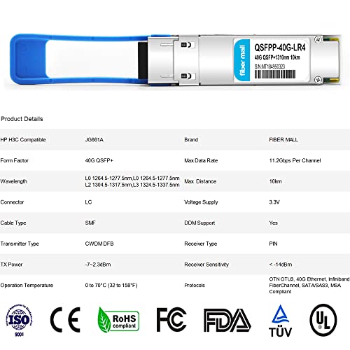 Image of 40G QSFP+LR4 for HPE H3C JG661A 40GBASE-LR4 QSFP+ 1310nm CWDM4 10km LC DOM Optical Transceiver Module