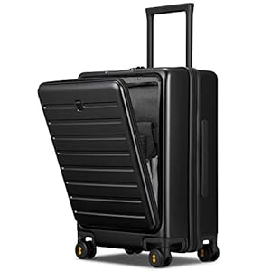 LEVEL8 Carry on Suitcase 20 Inch, Carry Cabin Luggage with Front Pocket Lock Cover, PC Hardside 4 Spinner Wheels Suitcase Silent with TSA Locks for Travel(55CM, 40L,Black)