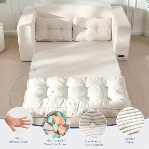 Image of MAXYOYO Convertible Sofa Bed, Pull Out Loveseat Sofa Couch, Fold Out Floor Couch with Pillows for Living Room Bedroom Lounge, Beige