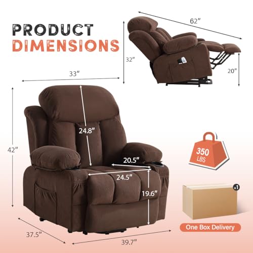 Image of BOSMILLER Power Lift Recliner Chair with Massage and Heat for Elderly, Electric Recliner Single Sofa with Two Cup Holders, Extended Footrest, Side Pocket and USB Charge Port for Living Room