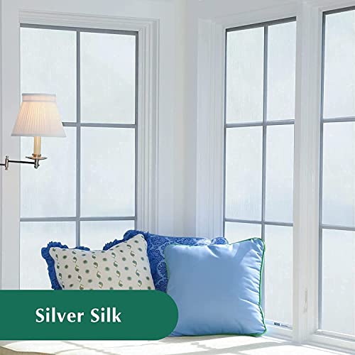 Privacy Window Film No Glue Frosted Glass Sticker For Home Office Static Anti-Uv Window Paper Decorative Window Covering For Bathroom (Silver Silk, 17.5" X 78.7") #TOP1