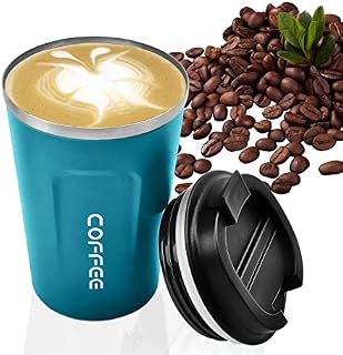 Coffee Cup, MOMSIV Vacuum Reusable Leakproof Double Wall Coffee Cup, Insulation Stainless Steel Eco-Friendly Travel Office Mug for Hot Coffee Tea and Cold Drinks (Darkblue)