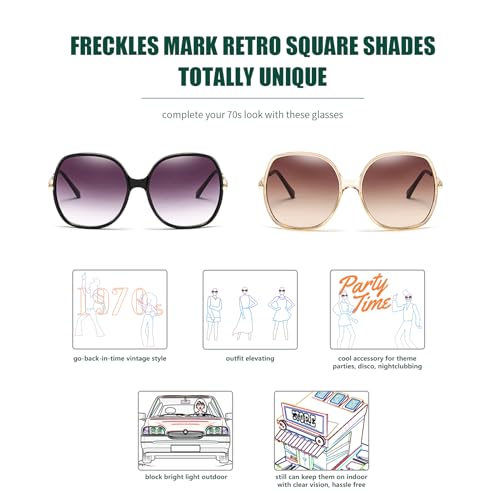 Image of Freckles Mark 70s Super Oversize Square Sunglasses for Women Vintage Rectangular Plastic Frame