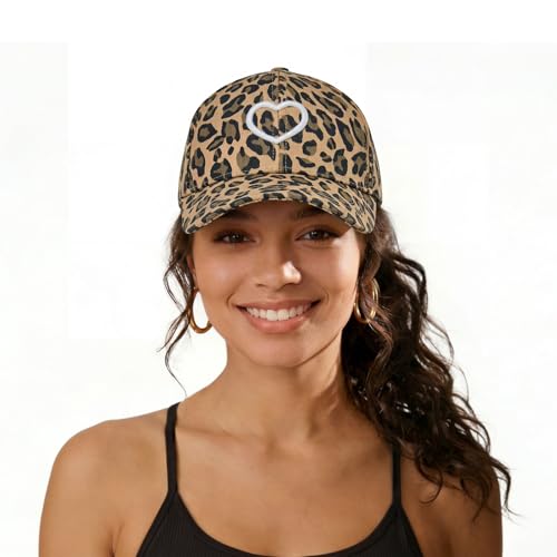 Image of Womens Baseball Cap Trendy Leopard Print Embroidery Cotton Breathable Adjustable Cap for Outdoor & Gifting