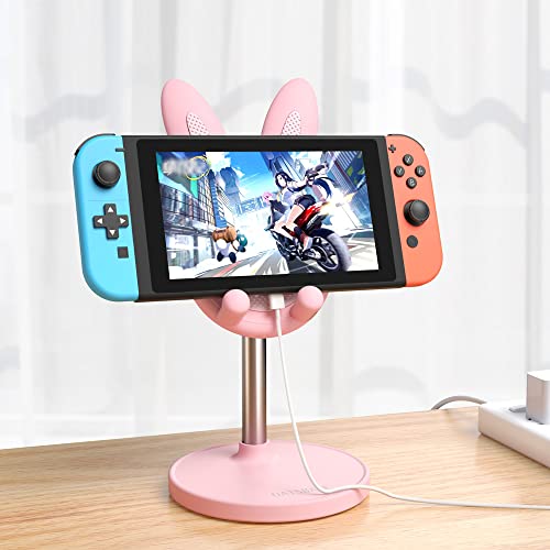 Switch Stand For Nintendo, Oatsbasf Adjustable Cute Bunny Phone Stand For Desk, Kawaii Phone Holder Stand, Compatible With All Mobile Phones, Iphone, Kindle, Ipad, Switch, Tablets (Pink) #TOP1