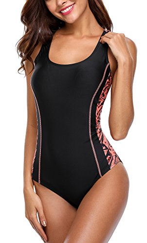 beautyin Womens Athletic One Piece Swimsuit Competition Colorblock Swimwear S