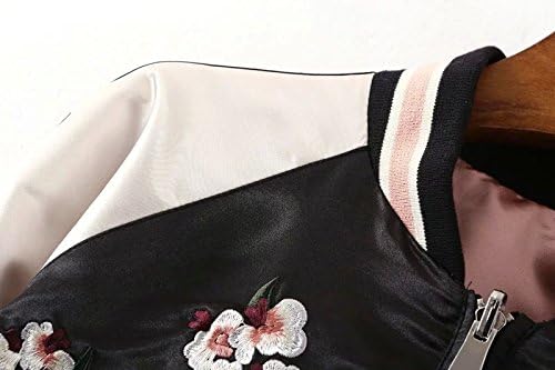 Women's Floral Phoenix Embroidered Reversible Bomber Jacket Black Red - Image 8