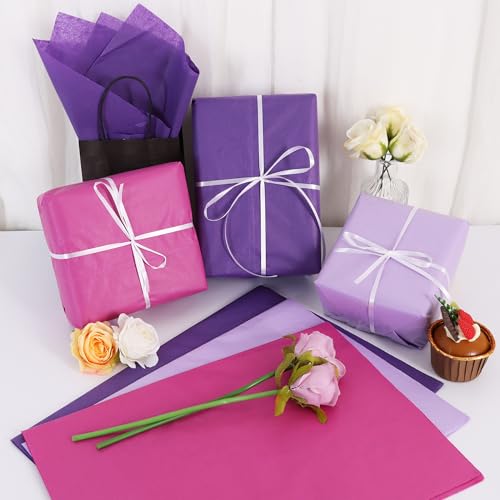 Image of BEISHIDA 90 Sheets Purple Series Tissue Paper Bulk, Wrapping Tissue Paper for Gift Bags, 14 x 20 Inch Gift Wrap for Halloween Birthday Wedding DIY Crafts Decor Holiday Flowers
