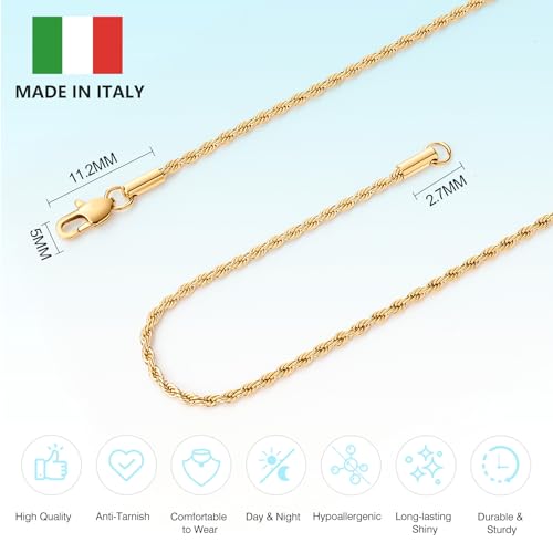 WishChic 18K Plated Gold Chain for Women Shiny, Non Tarnish Gold Rope Chain Necklace for Women, 2.0mm Shiny Durable Sturdy Women's Chain Necklace 16 Inch — view 4