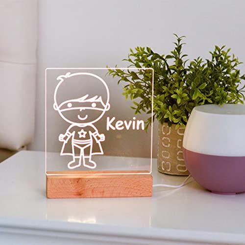 Lámpara de noche para niños con luz LED y base de madera