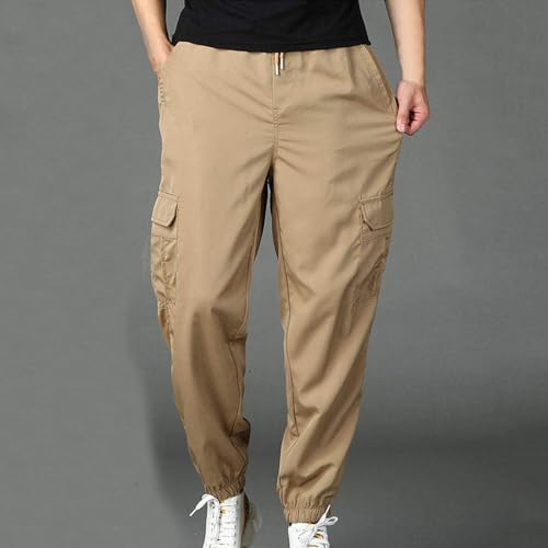 Cargo Pants for Men Casual Elastic Waist Drawstring Leggings Soft Trendy Slim Fit Lounge Solid Color Hiking Outfits2