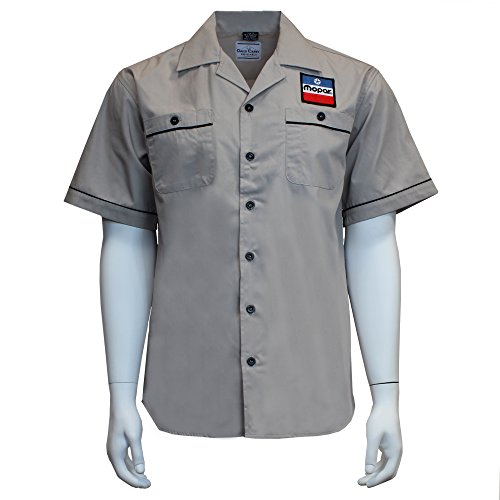 David Carey Mopar 1972 Work Shirt – Khaki – Button Up Collared Short Sleeve Mechanic Camp Shirt with Logo Patches - Main Image