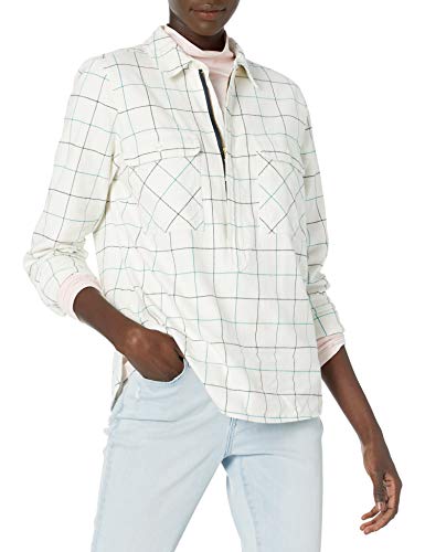 J.Crew Mercantile Women's Plaid Flannel Shirt Jacket, Ivory Navy Green, M