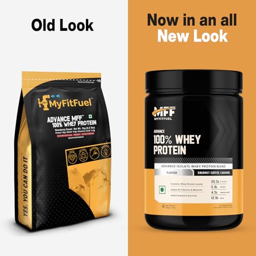 Image of MyFitFuel Advance MFF 100% Whey Protein Powder, Whey With Digestive Enzymes and Multi Vitamins | 500 gm, 14 Servings (Chocolate Fudge)