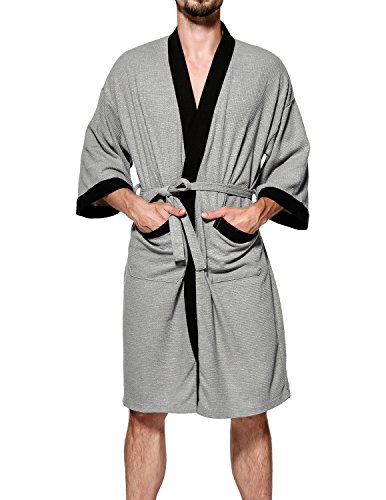 Haseil Men's Turkish Cotton Bathrobe Waffle Kimono Terry Cloth Hotel Spa Robes, Grey, X-Large #TOP13