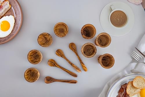 EMNA – Olivenholz Frühstücks-Set 12-teiliges, Geschenk-Box, 4 Eierbecher, 4 Schälchen, 4 Löffel, Handgefertigt, Geschenkidee, Ostern, Weihnachten, Geburtstag, Natur Holz Edel, Mama, Kinder Geschenke – Bild 4