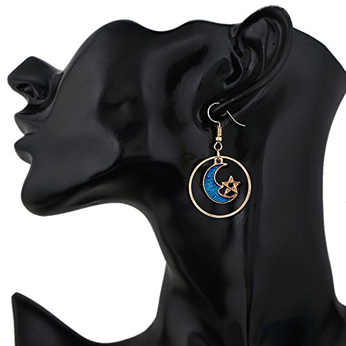Enamel Asymmetric Moon Star Drop Earrings Long Planet Saturn Pendant Dangle Earrings Jewelry For Woman Girls -Short #TOP3