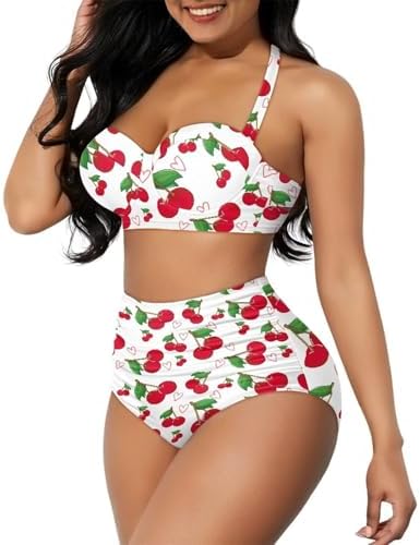 Women Two Pieces Swimsuit Halter Push Up Bikini Set High Waisted Tummy Control Bathing Suits S-XXL