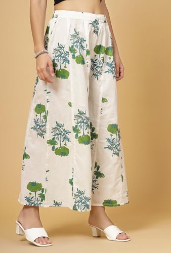 Image of Pistaa's Women's Regular Fit High Rise Pure Cotton Big Flair Printed Regular Palazzo