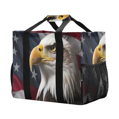 American Flag Bald Eagle Large Beach Bag Waterproof Beach Tote Bags for Women Travel Gym Pool2