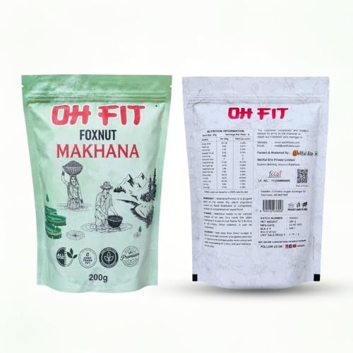 Image of OHFIT Plain Makhana Roasted Foxnuts | Healthy Low Calorie Gluten Free Snack, Pack of 1 (200g)