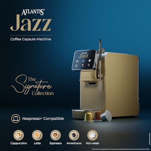 Image of ATLANTIS JAZZ Coffee Capsule Machine | Integrated Milk Dispensing | One-Touch Cappuccino, Latte, Espresso & Americano | Compatible with Nespresso | Home & Office | Smart Touch Control | Auto Clean