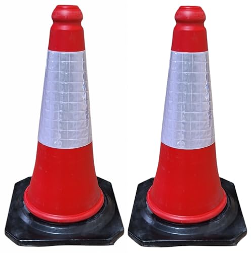 FERRETELIX® Pack 2 Conos de Señalización 50 cm con Base de Goma Reflectante