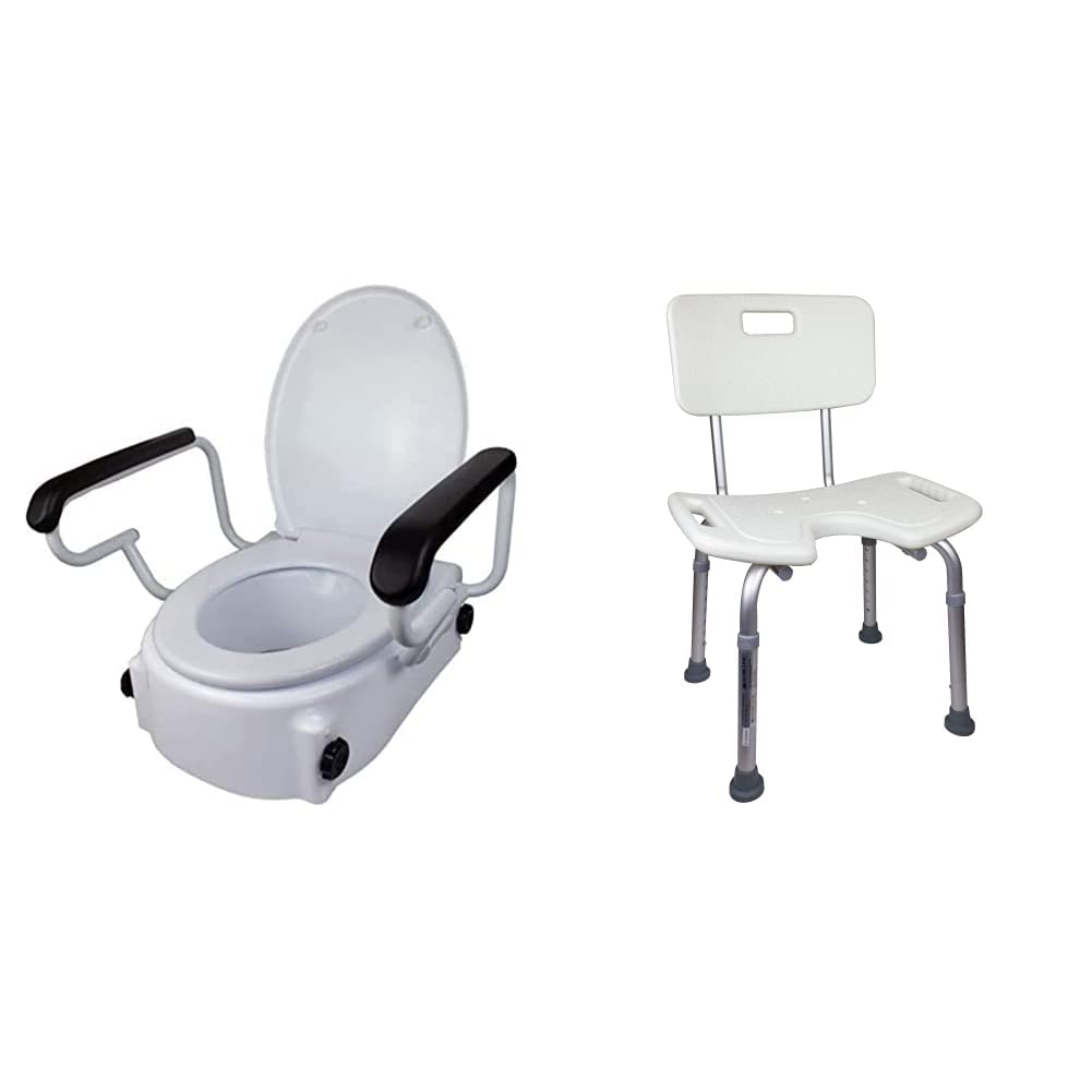 Mobiclinic, Elevador WC para adultos con reposabrazos, Tajo, 19 cm, Marca española, Elevador WC para ancianos Regulable, Inclinable, Blanco &, Silla de baño, Marisma, Taburete de Ducha,