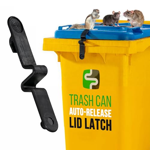 SafeWaste Push Clip Trash Can Locks, Easy to Install, Durable Trash Can Lock for Cart Lid Security, 28-96 Gallon Garbage Can Lock for Outdoor, Auto Release Mechanism, Wind-Resistant - 1PC Strap