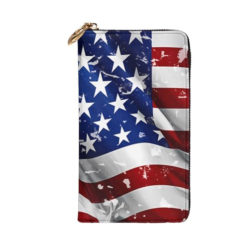 Leather Wallet - Stylish and Durable Wallet for Women with Multiple Compartments and Zipper Design American Flag Stars Stripes Picture2