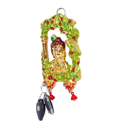 Image of KridayKraft Metal Ganesha ji Key Holder with Meena Work Decorative for Wall | Ganesh Statue /Religious | Idol /Wall Hanging (Krishna Keyholder)