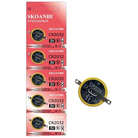 SKOANBE 5PACK Tabbed CR2032 2032 Battery with Solder Tabs 3V Game Lithium Replacement Battery Cover