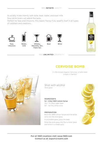 Image of 1883 Lemon Syrup for Drinks, Made in France, 1 Liter Plastic Bottle