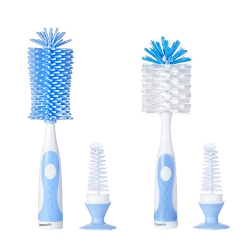 Image of CHEMIMOSO Multifunctional Cleaning Brush, Baby Bottle Brush, Bottle Brush Cleaner (Rotate The Suction Cup to Obtain The Small Bristle Brushes) Set Z, Blue, Silicone and Nylon Brush