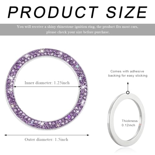 Image of Car Bling Crystal Rhinestone Engine Start Ring Decals, Sparkling Diamond Car Push Start Button Ignition Ring Sticker, Auto Key Ignition Knob Ring Decoration for Women Girls (Purple)