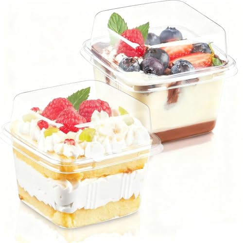 Wubushan Verrines en plastique 240ml, 50Pcs Barquette Plastique Carré, Verrine Plastique Aperitif, Coupelle Plastique, Verrine Dessert pour présenter des recettes de desserts