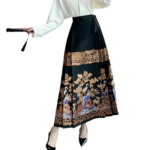 Jupe face de cheval femme style chinois national plissée mi-mollet vêtement ethnique