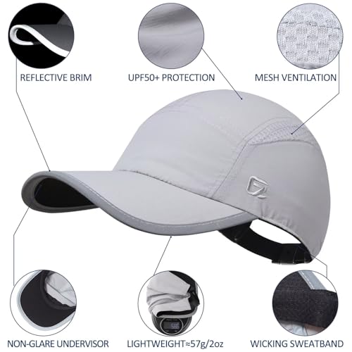GADIEMKENSD Unisex Hats Baseball Cap UPF 50+ Sun Quick Dry Lightweight Breathable Reflective Trucker Hat Outdoor Hiking Fishing Run Golf Sports Dad Mesh Running Hats Ponytail for Unisex Light Gray M/L - Image 2