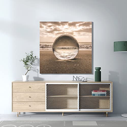 Tableau décoratif toile imprimée boule de cristal plage vagues