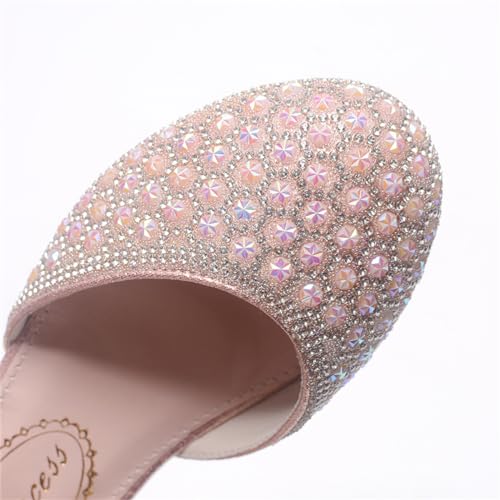 Girls Dress Shoes Mary Jane Sparkly Ballet Flats for Kids Pearl Chain Princess Shoes for Dress-Up Party 55332