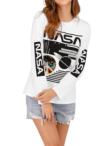Ezcosplay Crew Neck Long Sleeve NASA T-Shirt Letter Printed Shirt Graphic Tee Tops for Women2