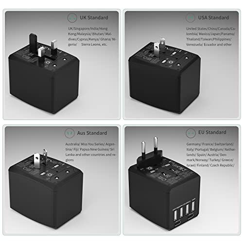 Foto von Reiseadapter Weltweit 3.5 A High Speed 3 x USB + 3 A Typ-C-Anschluss, Universal-Reiseadapter Max. Leistung in 1920 W für 240 V Wechselstrom