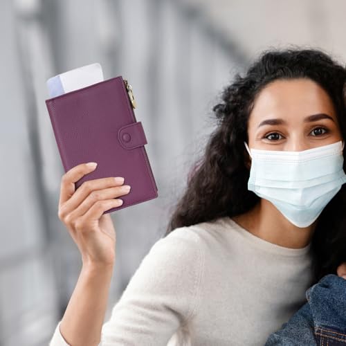 WASON Leather Passport Cover Travel Wallet RFID Blocking – Passport Holder Slot with Zipper Pocket for lD, Boarding Pass,Ticket, Cash, SD Card, Travel Essentials for Men and Women (Purple)3